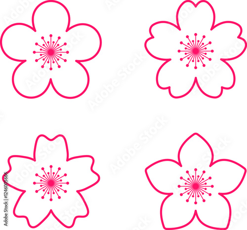 Cherry Peach plum Blossom flower spring flowers flat vector icon set for apps websites or print.