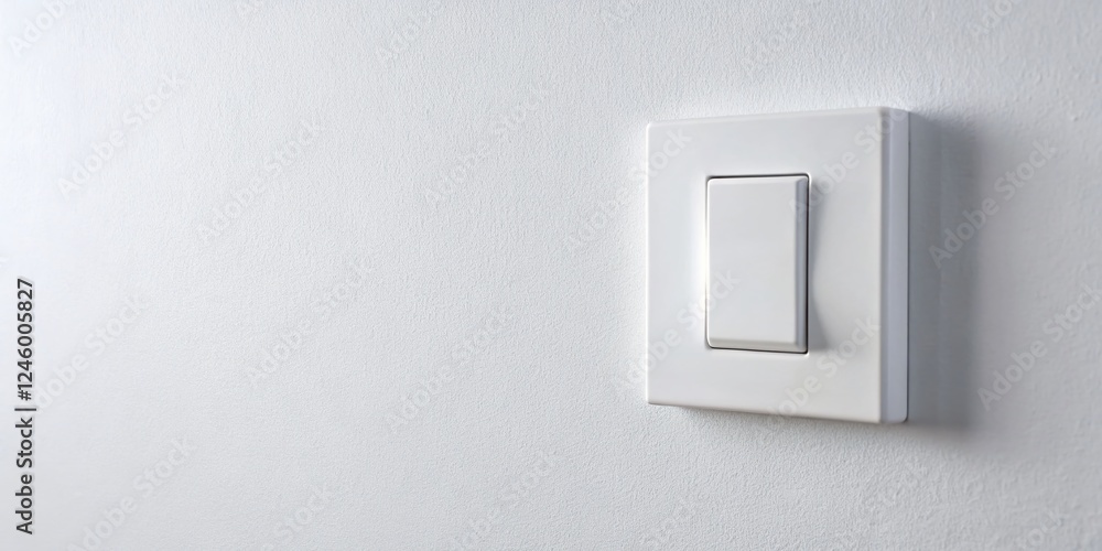 Minimalist White Wall Light Switch with Ample Copy Space - Modern Interior Design Stock Photo Minimalist White Wall Light Switch with Ample Copy Space - Modern Interior Design Stock Photo