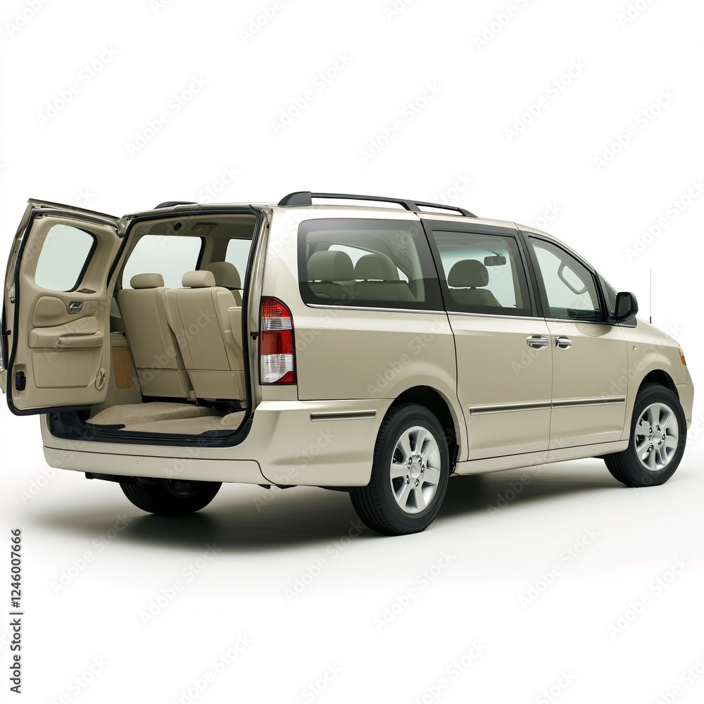 Beige Minivan with Open Door and Spacious Interior View Beige Minivan with Open Door and Spacious Interior View