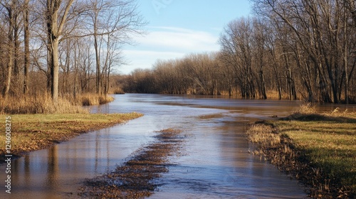 Winter River Landscape with High Water photo