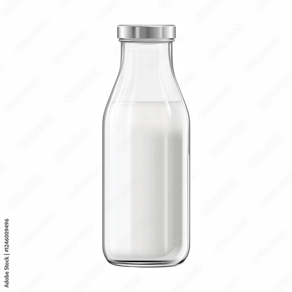 Realistic Glass Bottle of Fresh Milk with Silver Cap Isolated on Transparent Background. Generative Ai. Realistic Glass Bottle of Fresh Milk with Silver Cap Isolated on Transparent Background. Generative Ai.