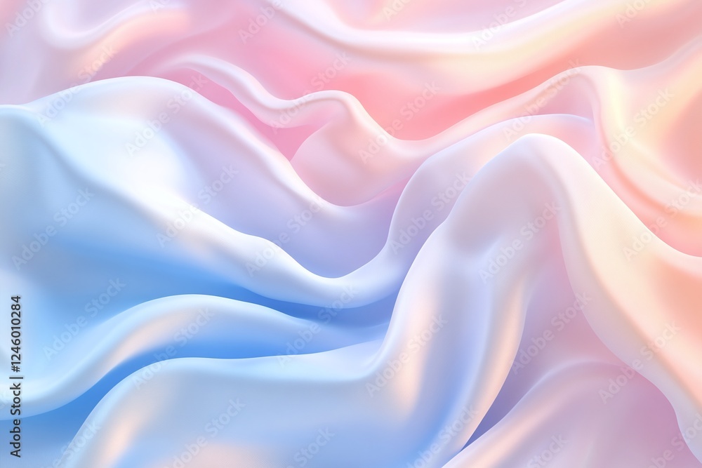 Fototapeta premium Soft Flowing Pastel Fabric Texture with Pink and Blue Gradient Waves for Elegant Design Backgrounds