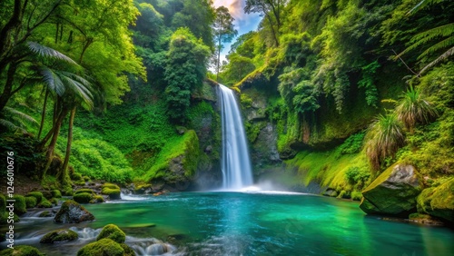 Katibawasan Falls: Camiguin's dramatic vertical plunge basin waterfall captured in a stunning photo.