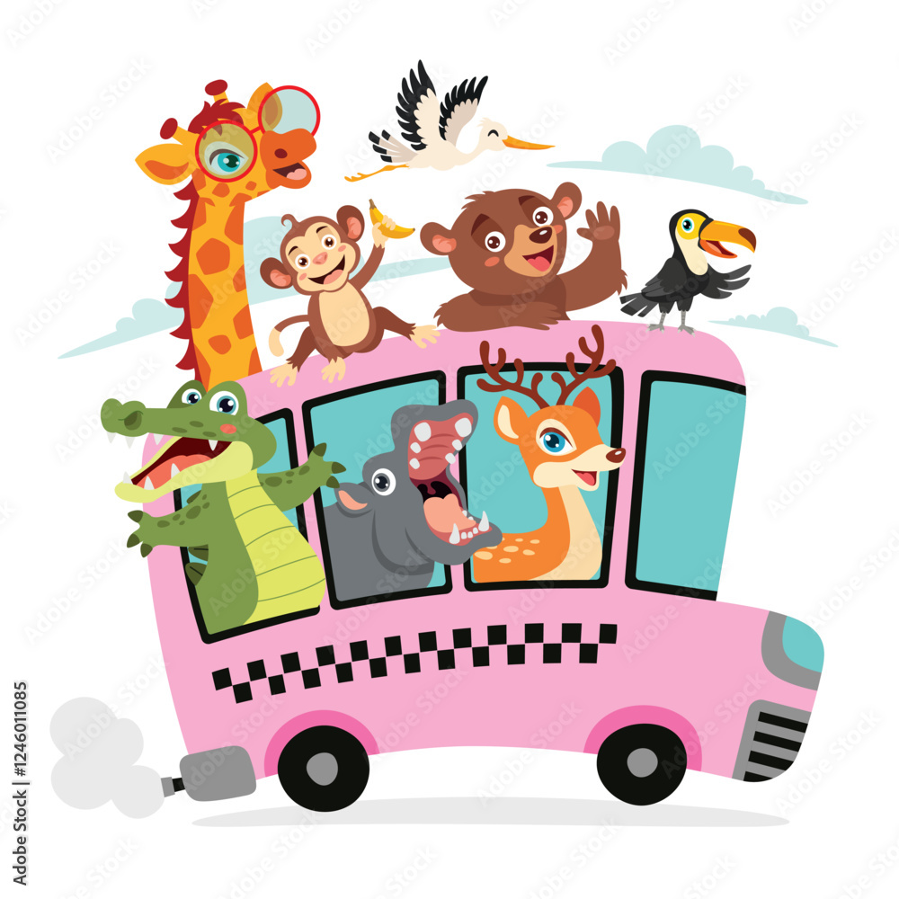 Cartoon Animals Travelling By Car