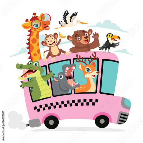 Obraz na płótnie Cartoon Animals Travelling By Car w salonie