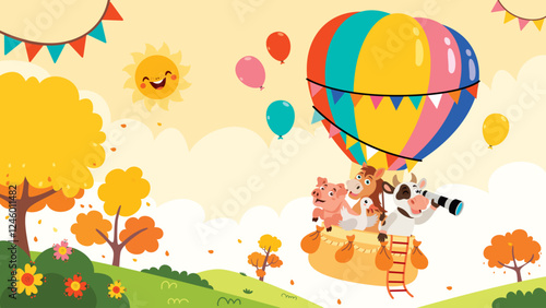 Obraz na płótnie Animals Flying With Air Balloon w salonie