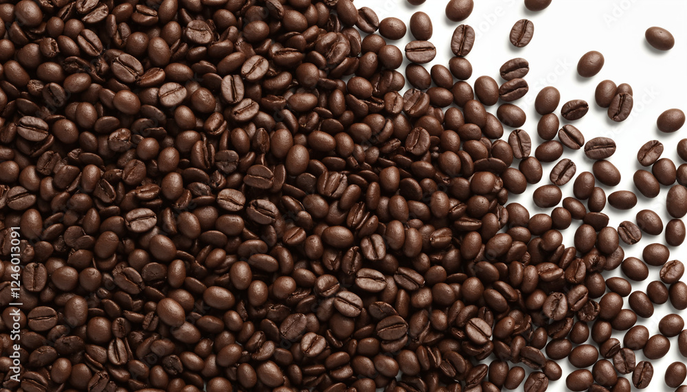 Roasted coffee beans scattered on white background Roasted coffee beans scattered on white background