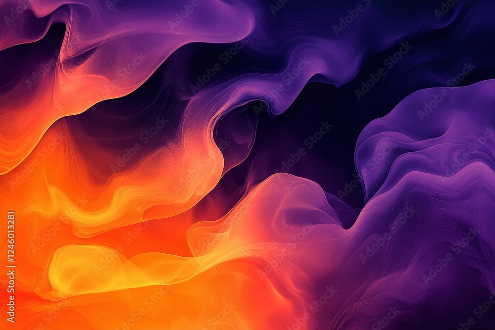 Obraz premium Vibrant Abstract Gradient with Swirling Orange and Purple Smoke-Like Patterns on Dark Background