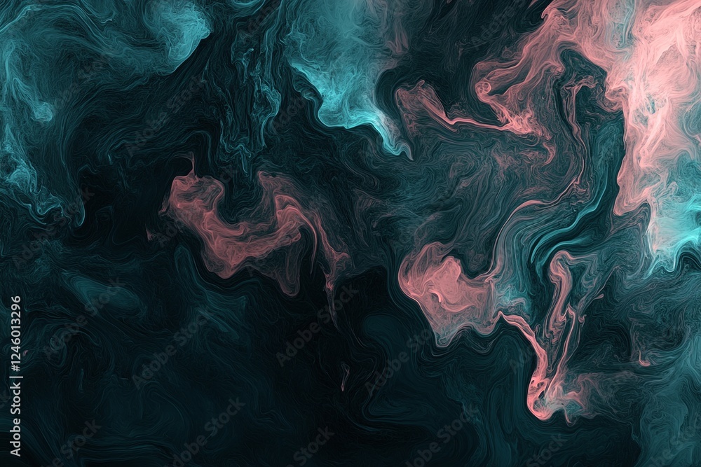 Obraz premium Abstract Fluid Art with Blue and Pink Marble Swirling Patterns on Dark Background