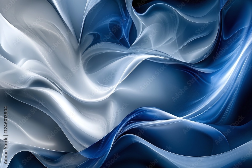 Obraz premium Abstract Blue and White Flowing Wave Pattern with Smooth Texture and Gradient Light Effects