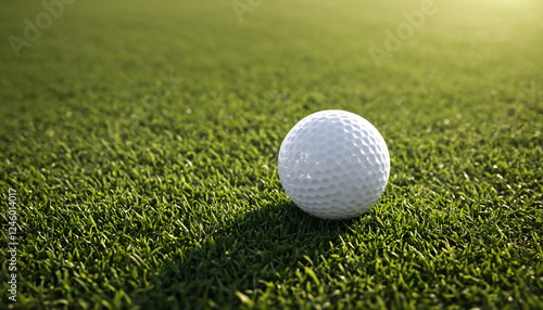 Golf ball on green grass in sunlight