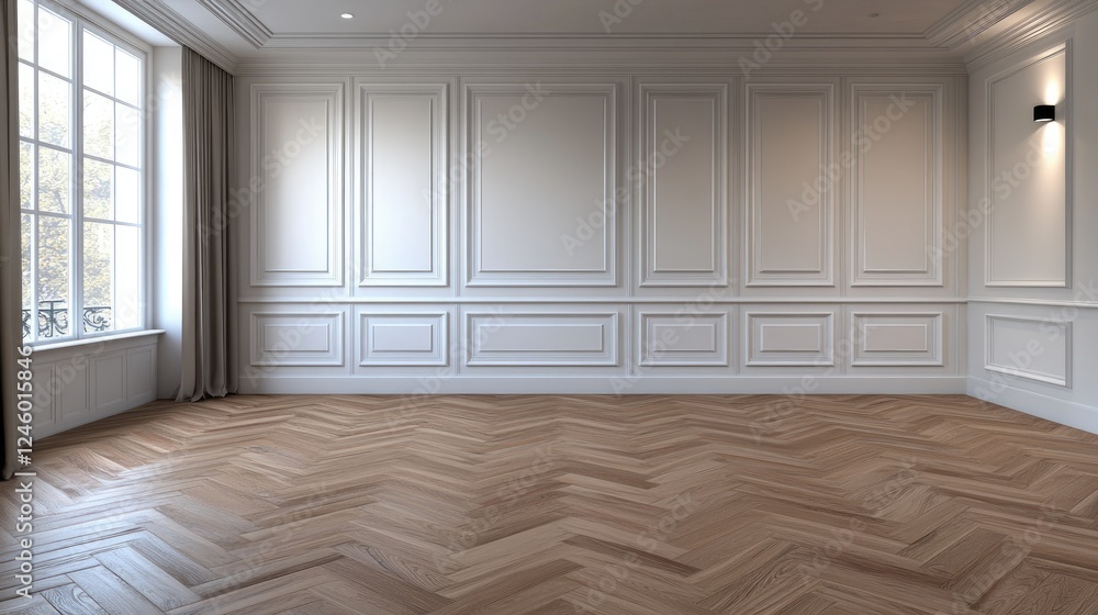 Spacious interior with a polished wooden floor and elegant walls, illuminated by natural light coming through large windows. Spacious interior with a polished wooden floor and elegant walls, illuminated by natural light coming through large windows.