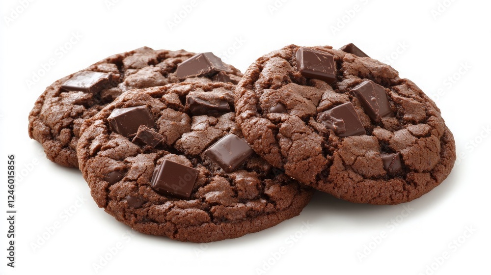 Three Chocolate Chip Cookies on White Background - Perfect for Baking Promotions, Recipe Blogs, and Dessert Inspiration. Three Chocolate Chip Cookies on White Background - Perfect for Baking Promotions, Recipe Blogs, and Dessert Inspiration.