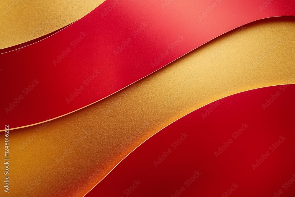 Red And Gold Abstract Metallic Layers With Smooth Waves And Textured Background