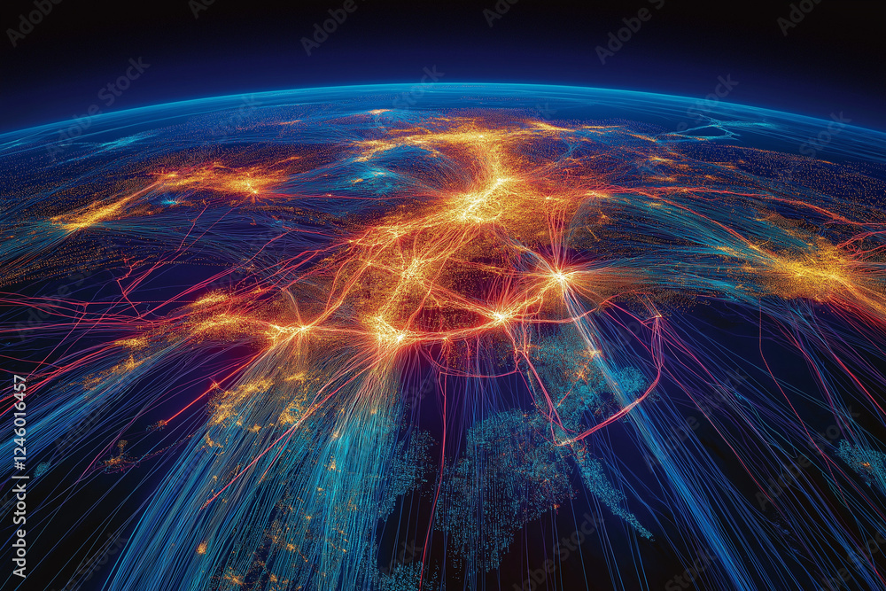 Fototapeta premium Intricate global value chains connecting manufacturers, suppliers, and distributors across borders - conceptual illustration of international trade and supply chains 
