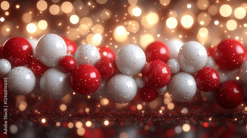 Festive red white spheres bokeh background Festive red white spheres bokeh background