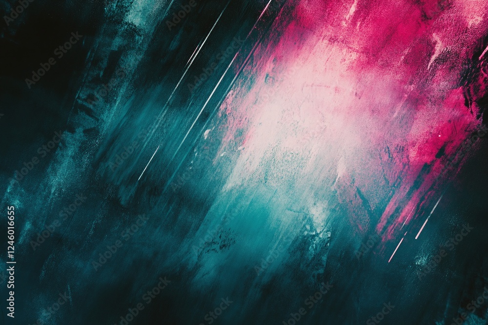 Fototapeta premium Vivid Abstract Pink and Blue Brush Stroke Gradient Texture with Light Streaks on Dark Background