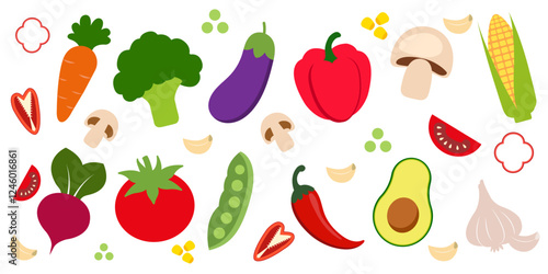 vegetable icons. Vector illustrations of fresh vegetable