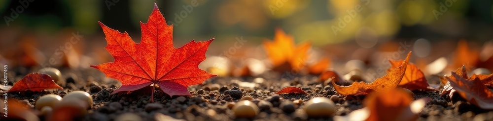Mountain maple leaves and seeds on the ground, forest, brown Mountain maple leaves and seeds on the ground, forest, brown