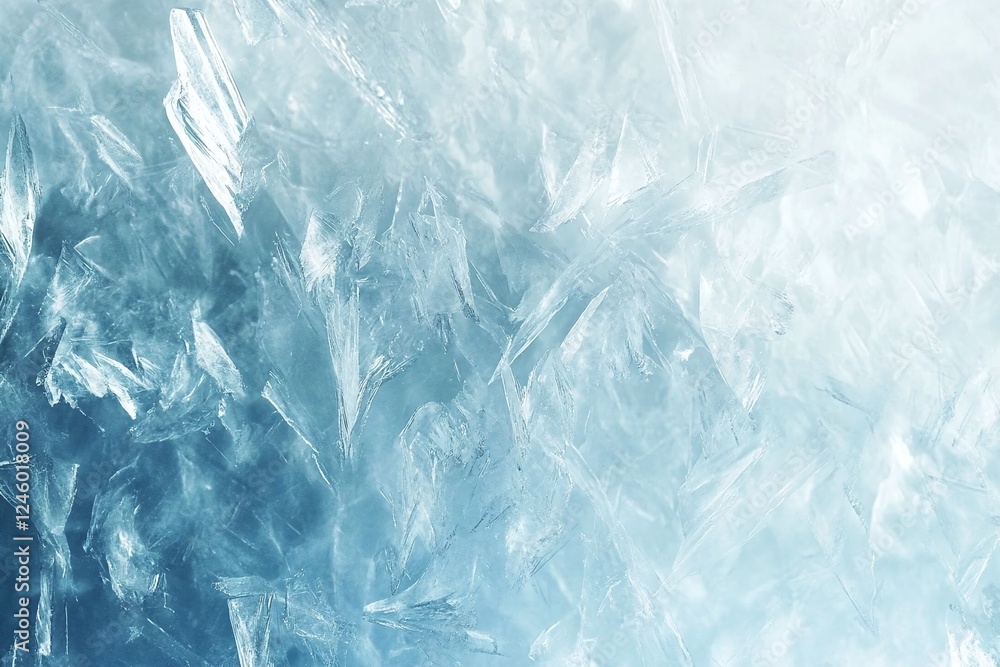 Obraz premium Closeup of Frosty Ice Texture with Crystal Shapes and Cold Blue Winter Hues on Frozen Surface