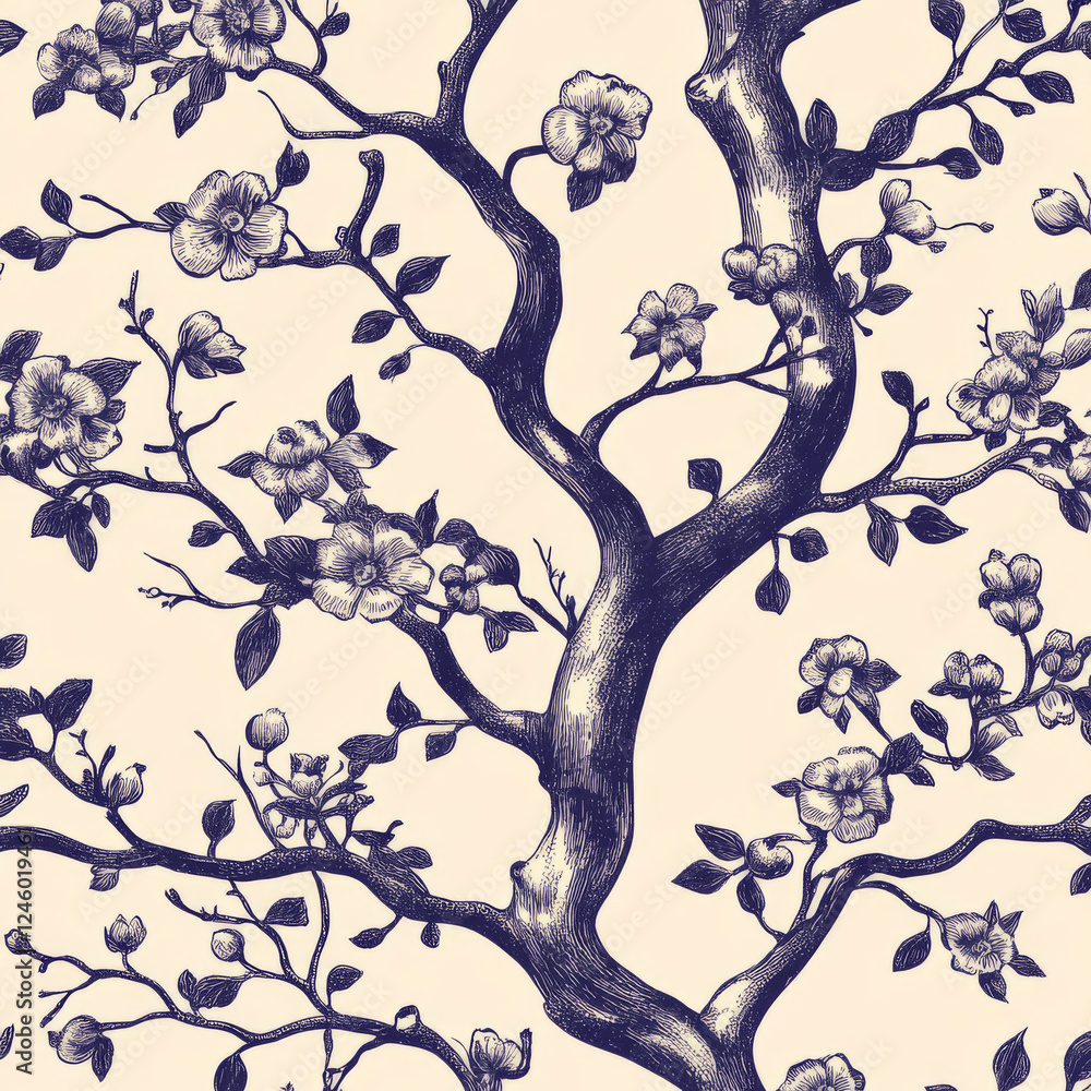 Obraz premium Intricate floral tree pattern with blooming branches