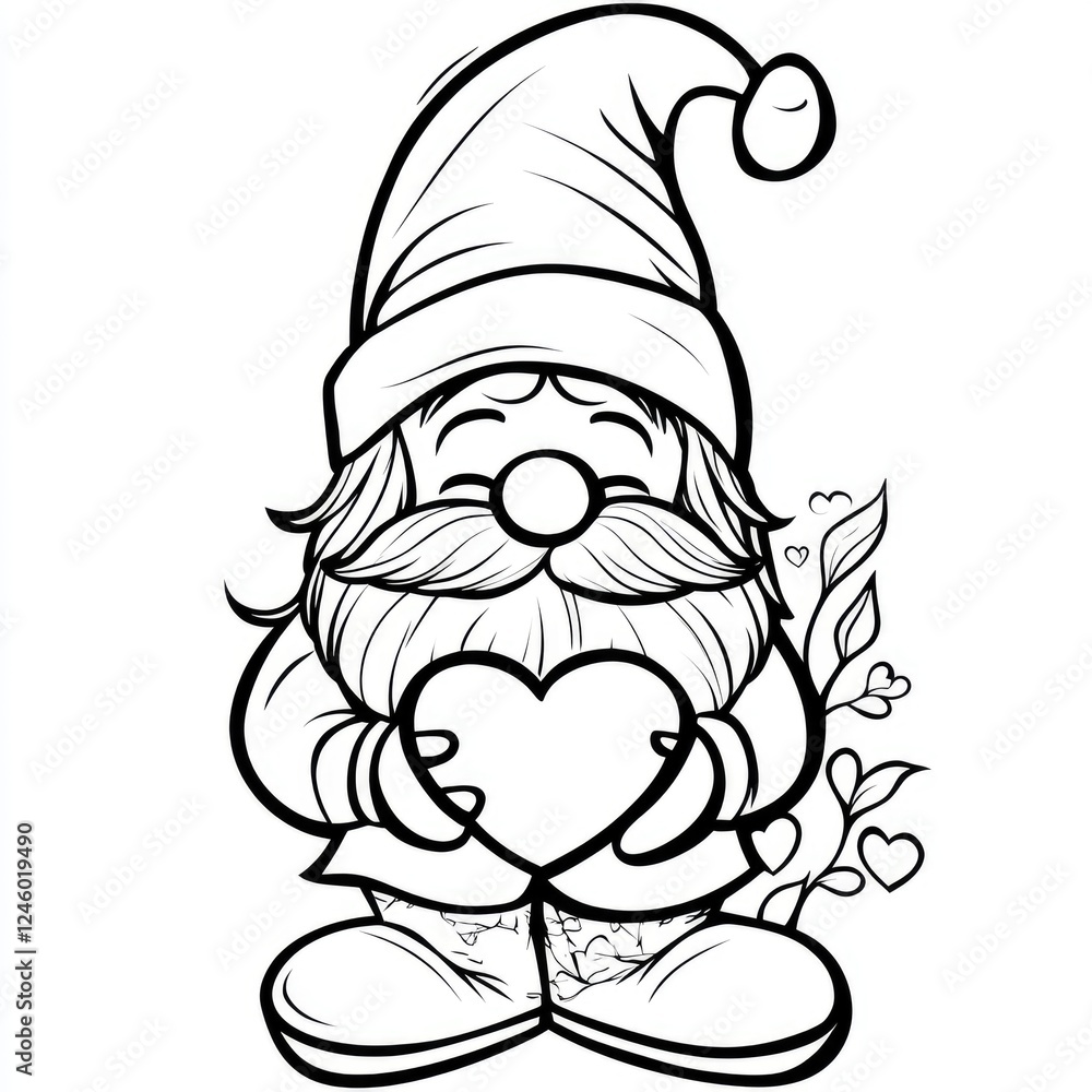 Obraz premium Adorable Gnome Holding a Heart Valentine Love