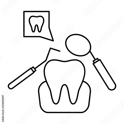 Gingivitis Exam using Mouth mirror concept, Tender, discolored or loose tooth exploring with sickle probe vector icon design, Dentistry symbol, Healthcare sign, Dental instrument illustration