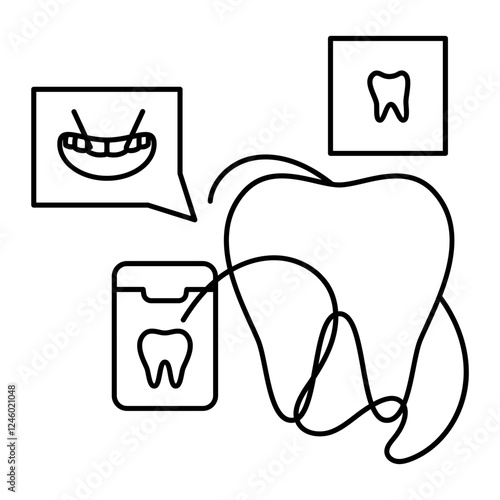Wrap the floss cleaning between your Upper Teeth concept, Flossing helps prevent plaque buildup Inter brush vector icon design, Dentistry symbol, Healthcare sign, Dental instrument stock illustr