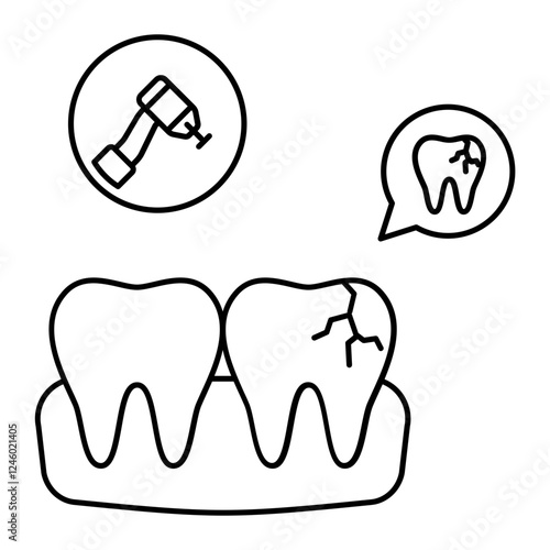 Restorative dentistry or Dental fillings concept, Removing and Applying Crown on Teeth vector icon design, Dentist symbol, Healthcare sign, Dental instrument illustration