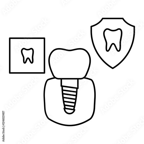 Dental Implant or Artificial prosthetic tooth root concept, Replace Single titanium screwed teeth vector icon design, Dentistry symbol, Healthcare sign, Dental treatment instrument illustration
