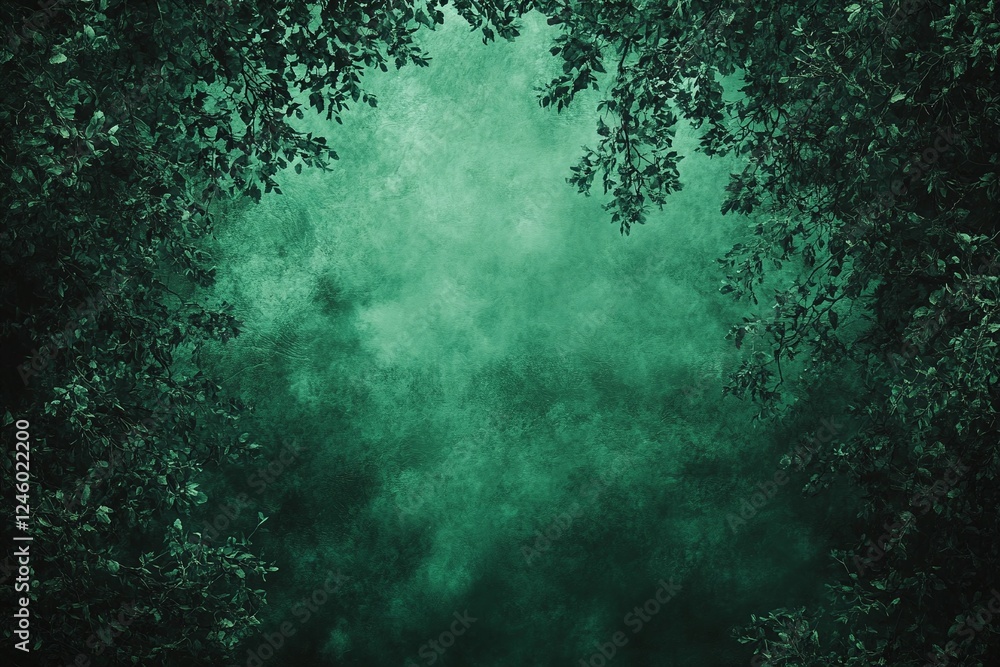 Fototapeta premium Dense Green Forest Canopy With Textured Foggy Background Representing Nature and Tranquility
