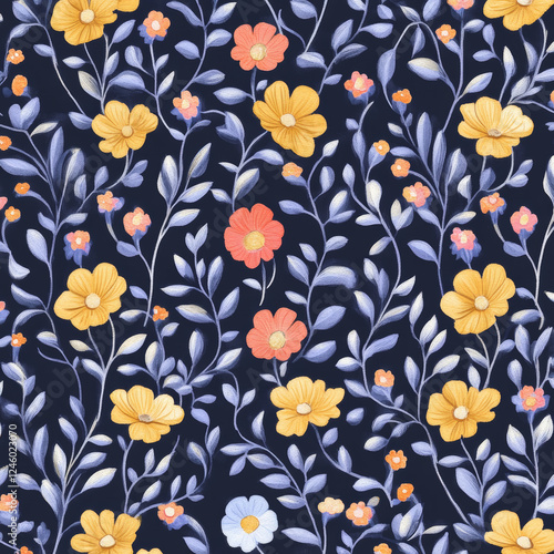 Wallpaper Mural Seamless floral pattern with colorful flowers on dark background Torontodigital.ca