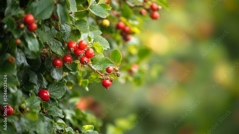 Stunning Red Berries on Lush Green Bush Stunning Red Berries on Lush Green Bush