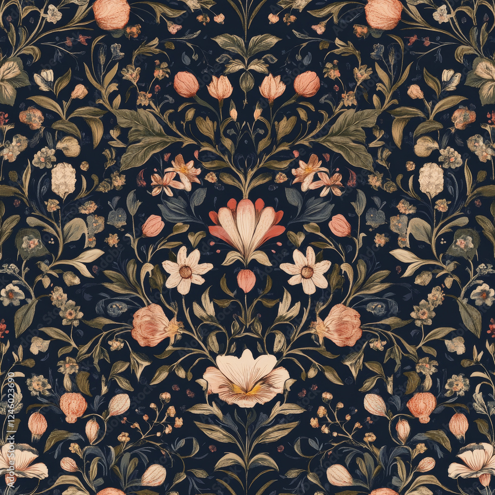 Fototapeta premium Seamless floral pattern with vintage elegance