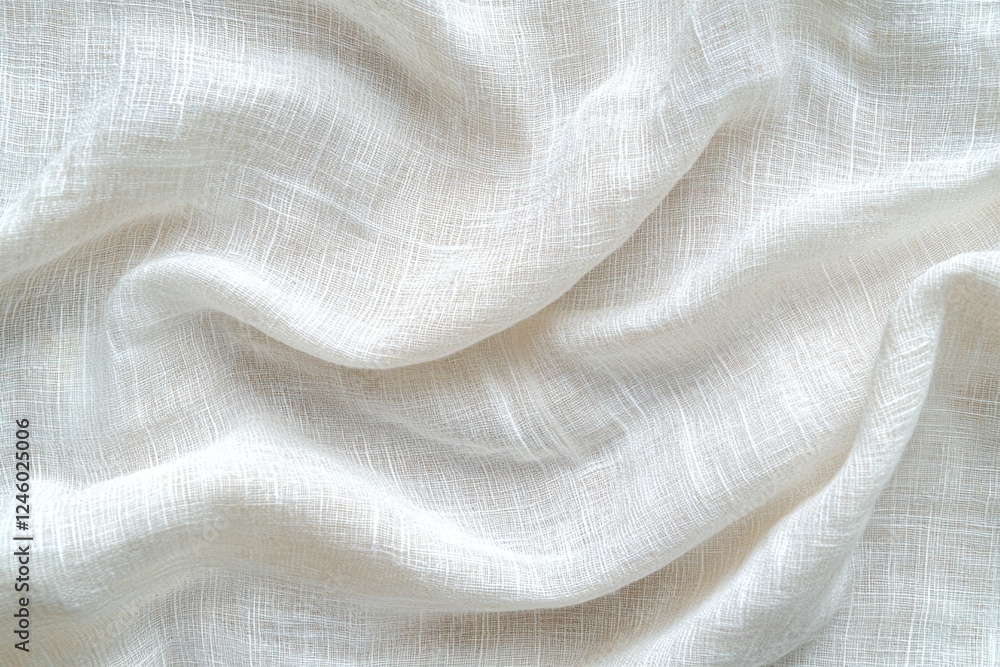 Fototapeta premium White Linen Fabric Closeup with Soft Folds and Textured Pattern for Textile and Design Background