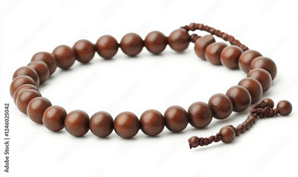 Wooden Prayer Beads on White Background for Meditation and Spirituality Promotion Wooden Prayer Beads on White Background for Meditation and Spirituality Promotion