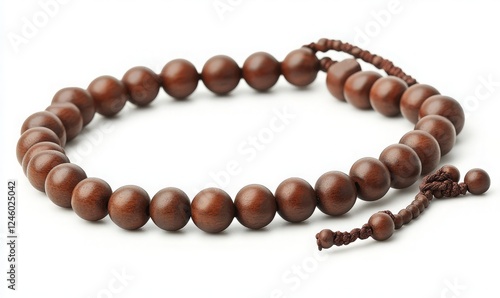 Wooden Prayer Beads on White Background for Meditation and Spirituality Promotion