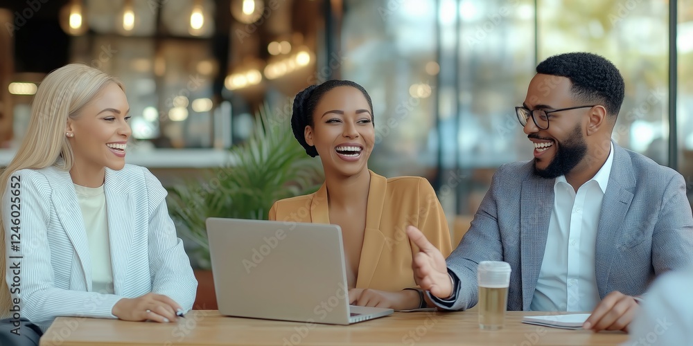 Happy Diverse Team Collaborating Together in Bright Office Environment Happy Diverse Team Collaborating Together in Bright Office Environment