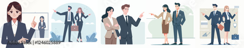 businessman vector set pointing to the side