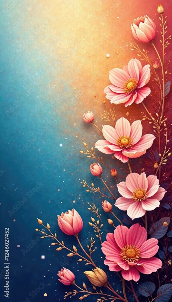 Ombre floral gradient background with gold and blue hues, painting, art, ombre Ombre floral gradient background with gold and blue hues, painting, art, ombre