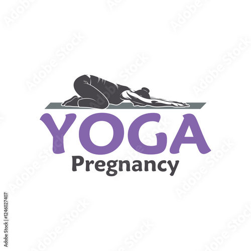 Vector illustration of a pregnant woman doing yoga pose with minimalist and modern design. This image is suitable for use in promotional materials for prenatal yoga classes, maternal health, and etc.