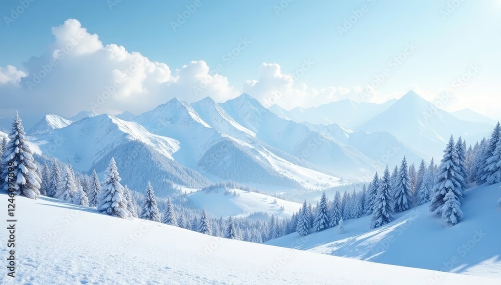 Snowy hills with a vast blizzard in the background, hilly landscape, winter landscape Snowy hills with a vast blizzard in the background, hilly landscape, winter landscape