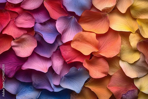 Vibrant Multicolored Flower Petals Close Up Arranged in Overlapping Layers Representing Natural Beauty photo