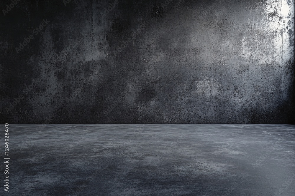 Dark Textured Concrete Wall and Floor with Moody Shadows in Minimal Industrial Space