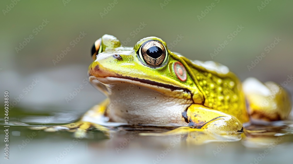 Green frog in water, rainforest background, nature wildlife Green frog in water, rainforest background, nature wildlife