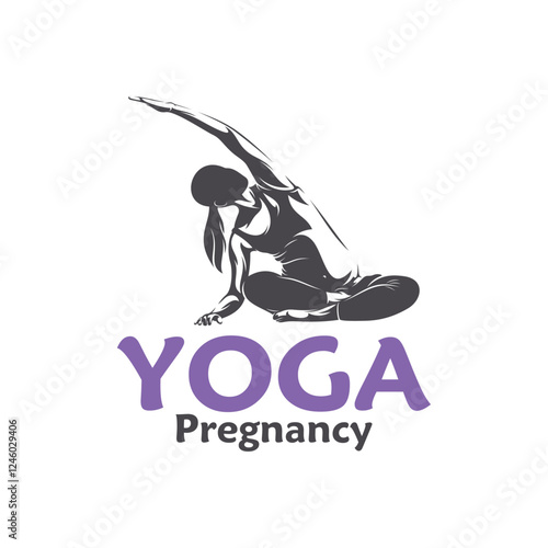 Vector illustration of a pregnant woman doing yoga pose with minimalist and modern design. This image is suitable for use in promotional materials for prenatal yoga classes, maternal health, and etc.