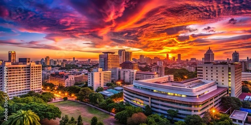 Panoramic Twilight View of Siriraj Hospital, Bangkok, Thailand photo