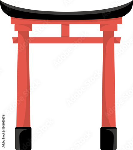 Red Torii Gate, Japanese Architecture Illustration