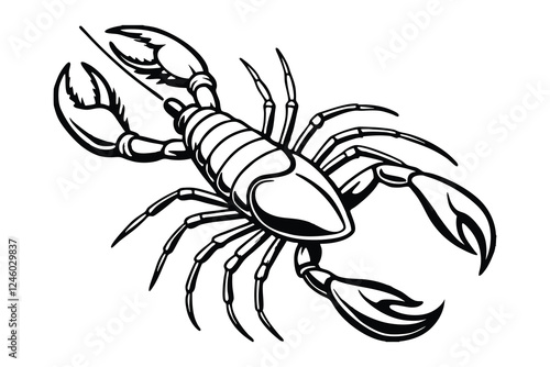 Silhouette of crawfish isolated on a white background