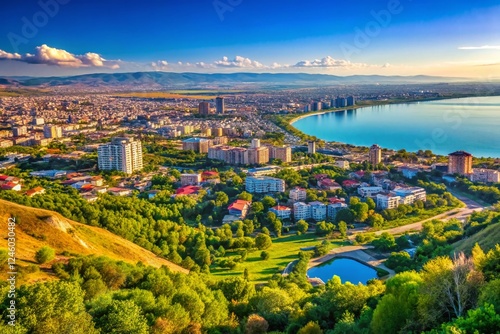 Panoramic View of Makhachkala, Dagestan from Tarki-Tau Mountain, Ak-Gol Lake photo